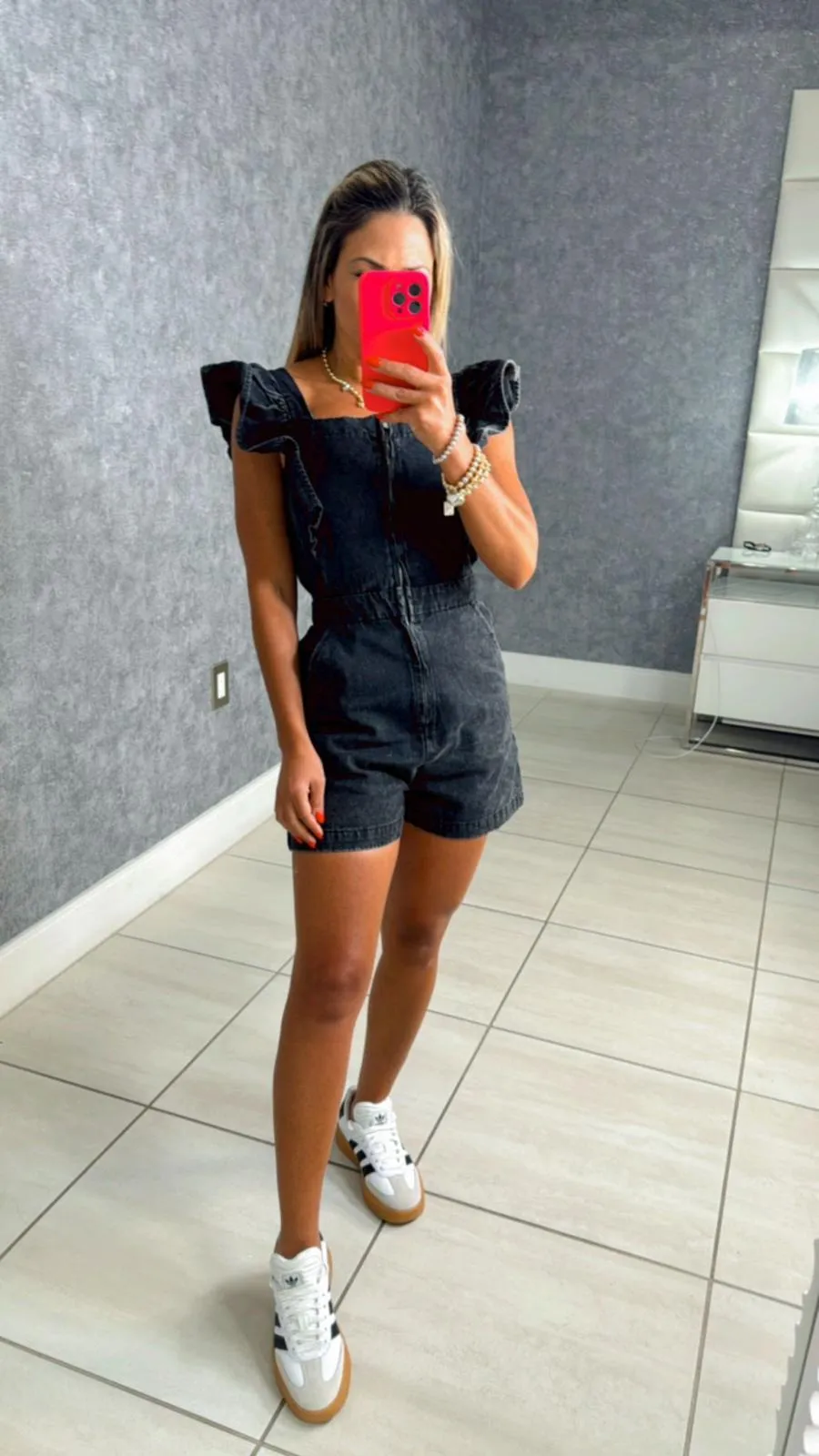 2570 Ruffle denim romper