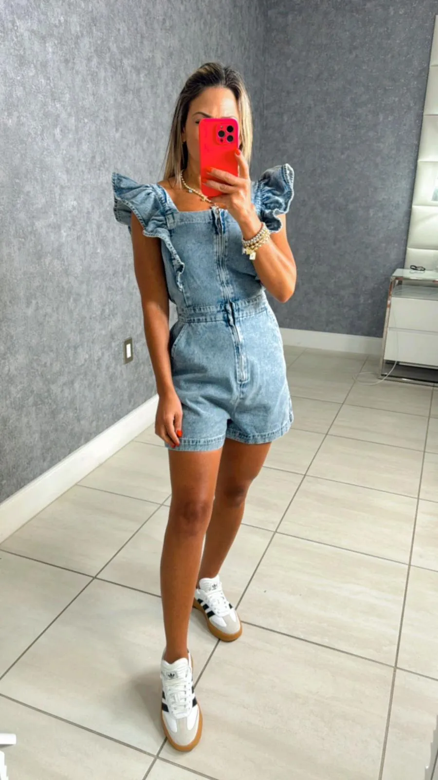 2570 Ruffle denim romper
