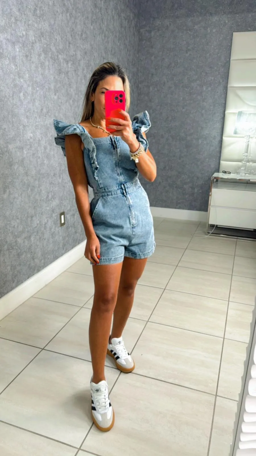 2570 Ruffle denim romper