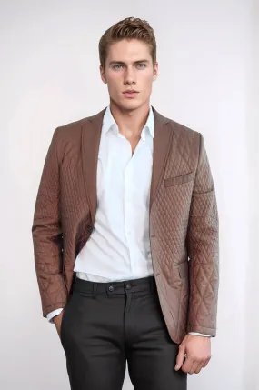 3 Pockets 2 Button Quilted Coat Jacket Tan Short Coat-Wessi