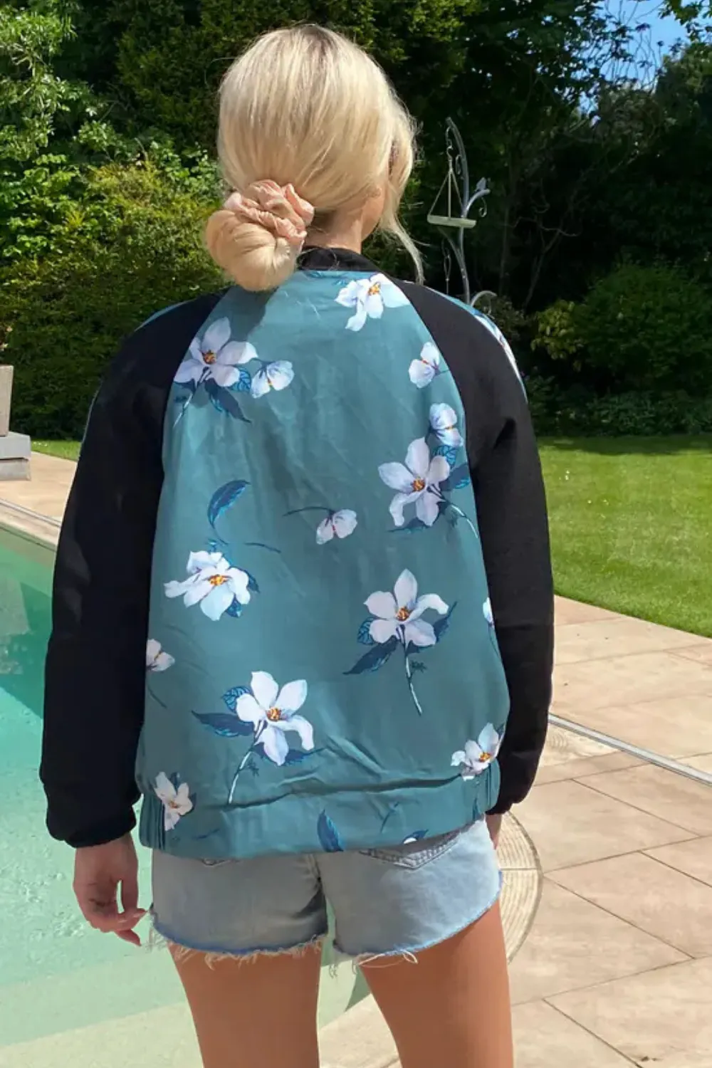(4P.PACK) Floral printed quilted Bomber Jacket (Green)