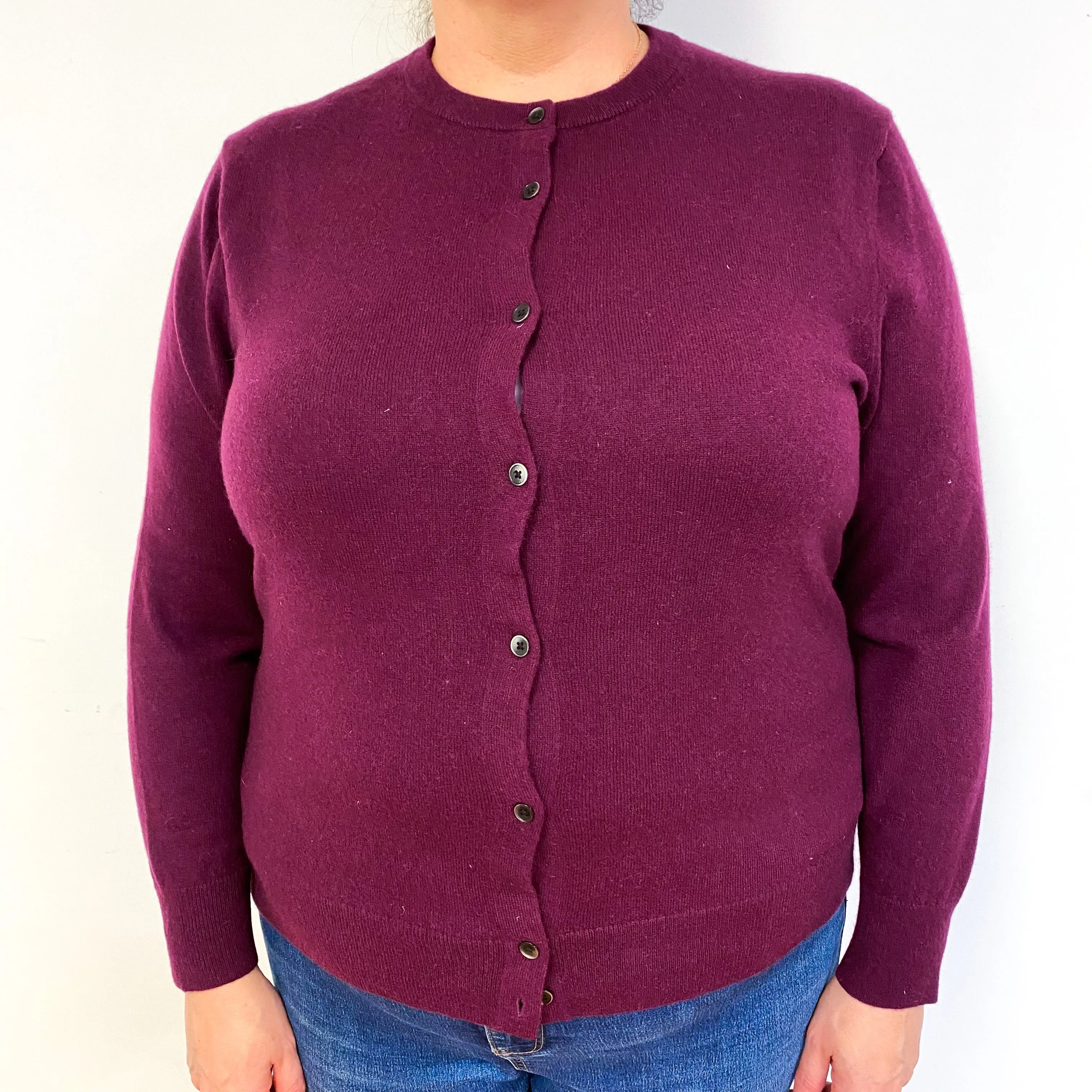 Aubergine Purple Cashmere Crew Neck Cardigan Extra Large