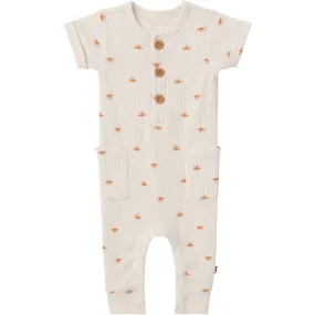 Baby Neutral Beige Suns Short Sleeve Long Leg Romper