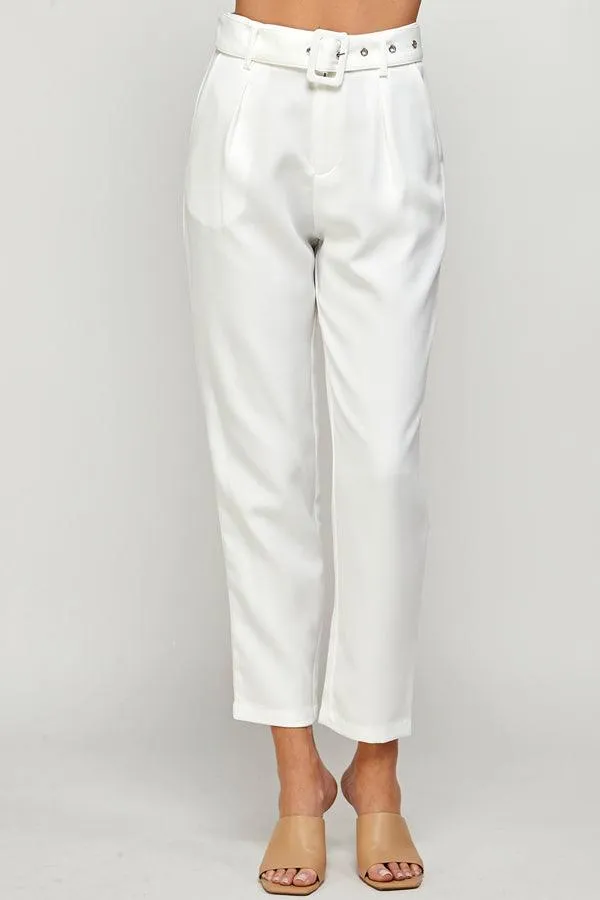 belted high waist tapered pants