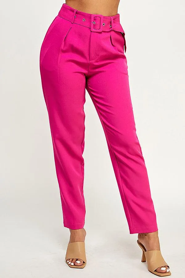 belted high waist tapered pants