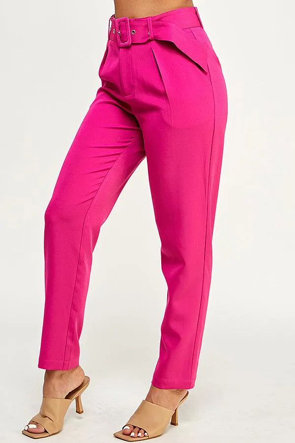 belted high waist tapered pants