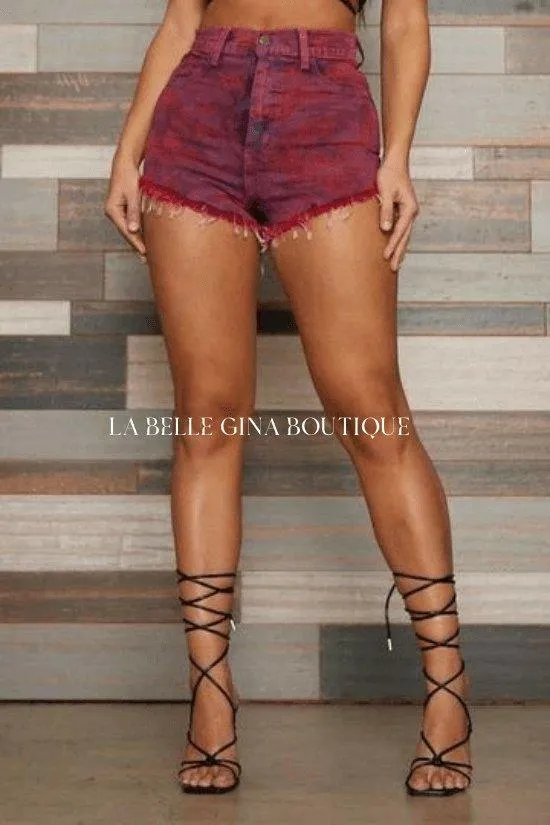 BENITA high rise denim short camouflage print jeans.