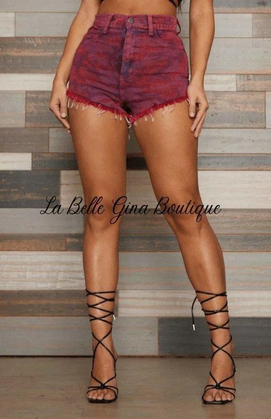BENITA high rise denim short camouflage print jeans.