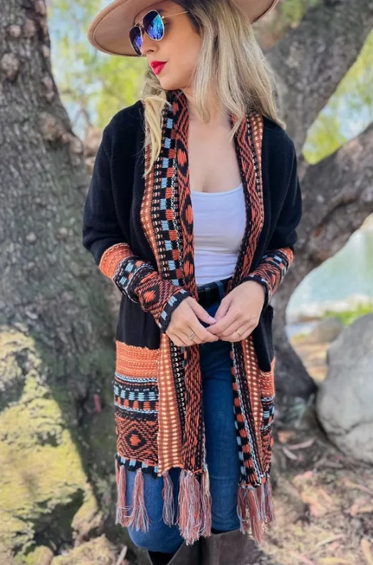 Black Aztec Knitted Cardigan