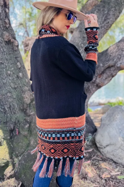 Black Aztec Knitted Cardigan