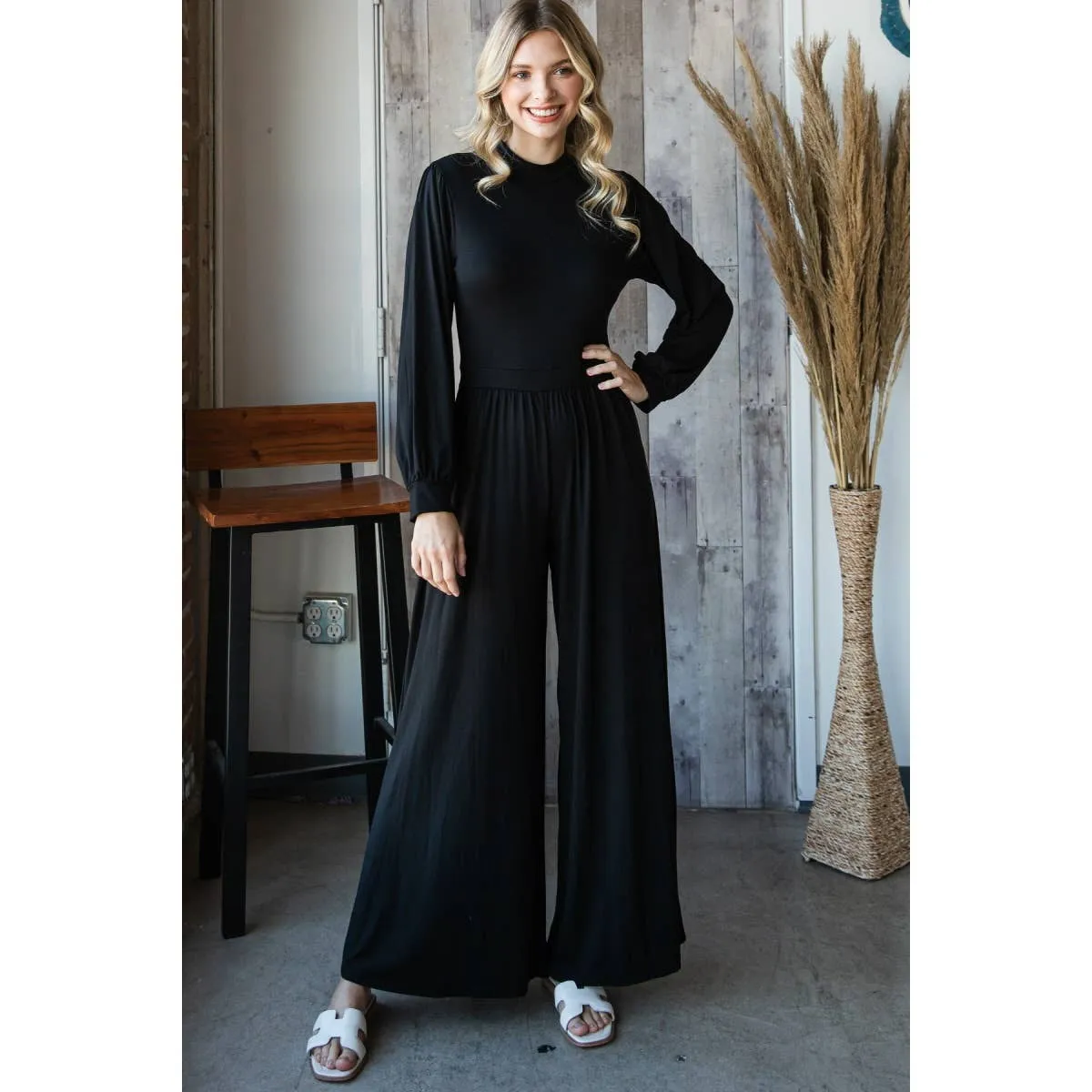 Black Mock Neck Wide Leg Jumpsuit