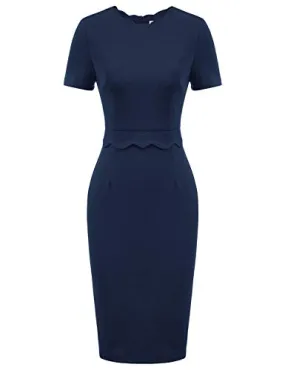 Blue Women's Casual Bodycon Tube Dress Scalloped Neck Midi Pencil Dress Wear To Work Dresses Grace Karin