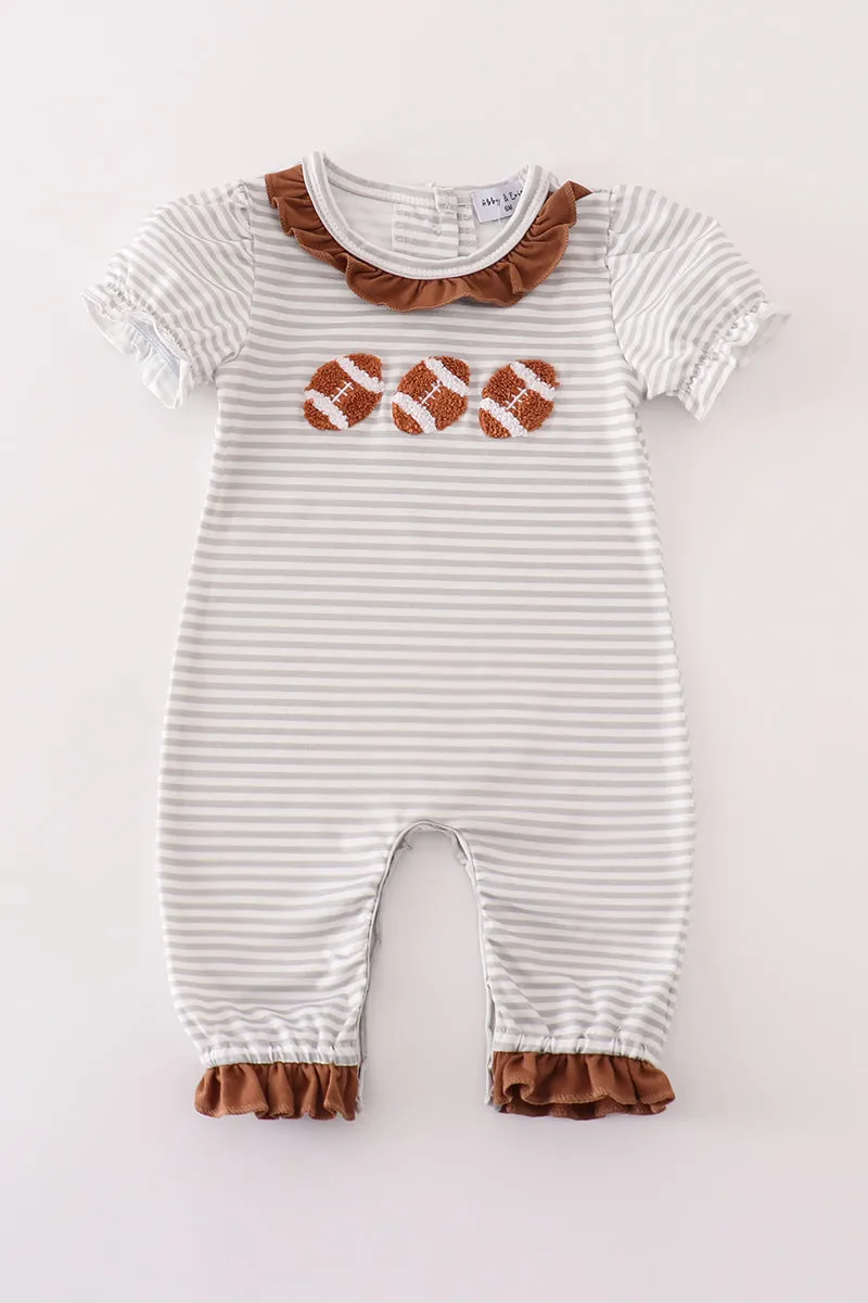 Brown Football French Knot Stripe Girl Romper