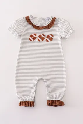 Brown Football French Knot Stripe Girl Romper