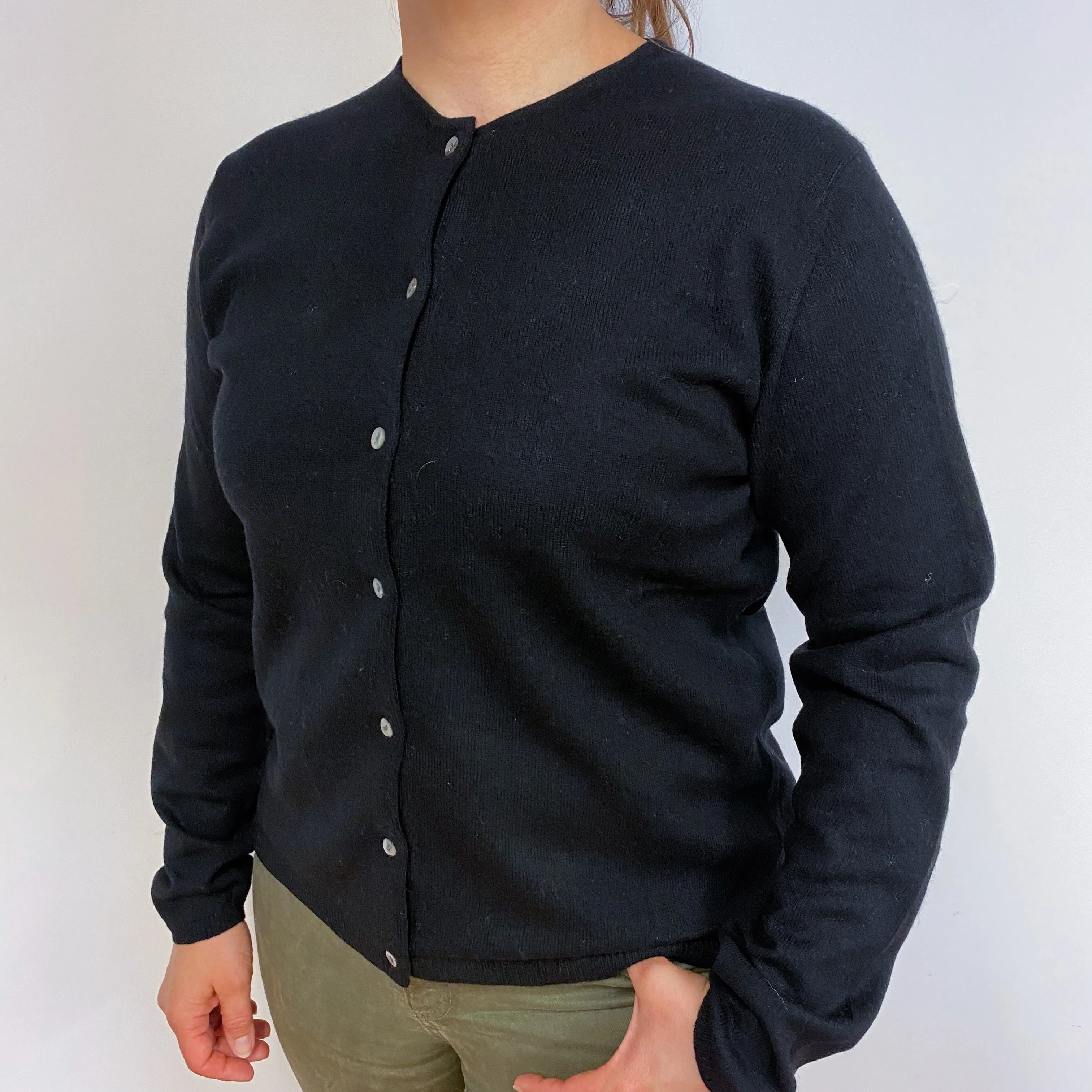 Classic Black Crew Neck Cardigan Large