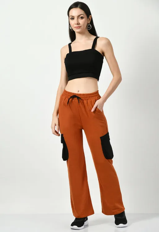 Color Blocking Rust Wide Leg Joggers