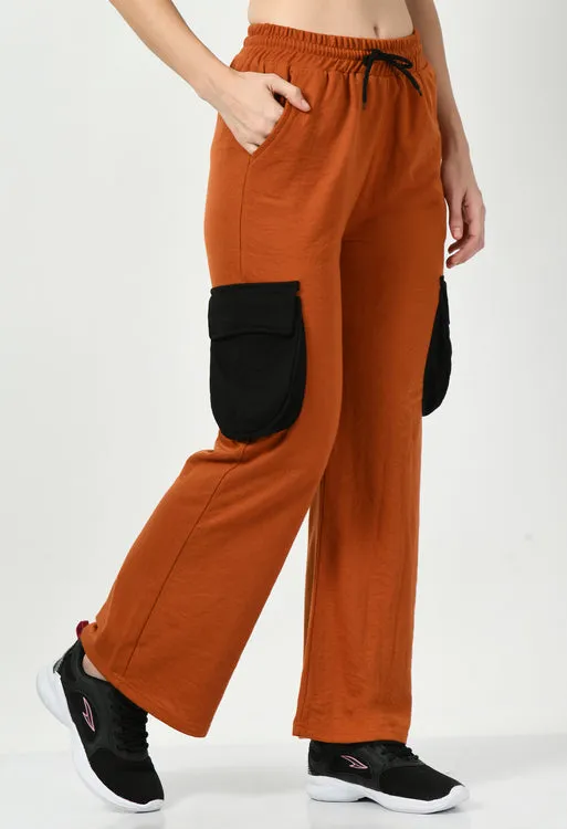 Color Blocking Rust Wide Leg Joggers