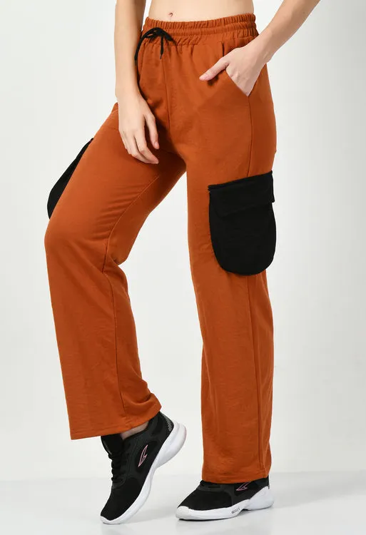 Color Blocking Rust Wide Leg Joggers