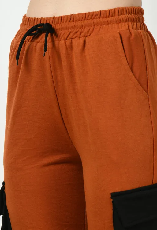 Color Blocking Rust Wide Leg Joggers