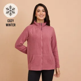 Cozy Sherpa Jacket with Zippered Front-NYLE701-Pink