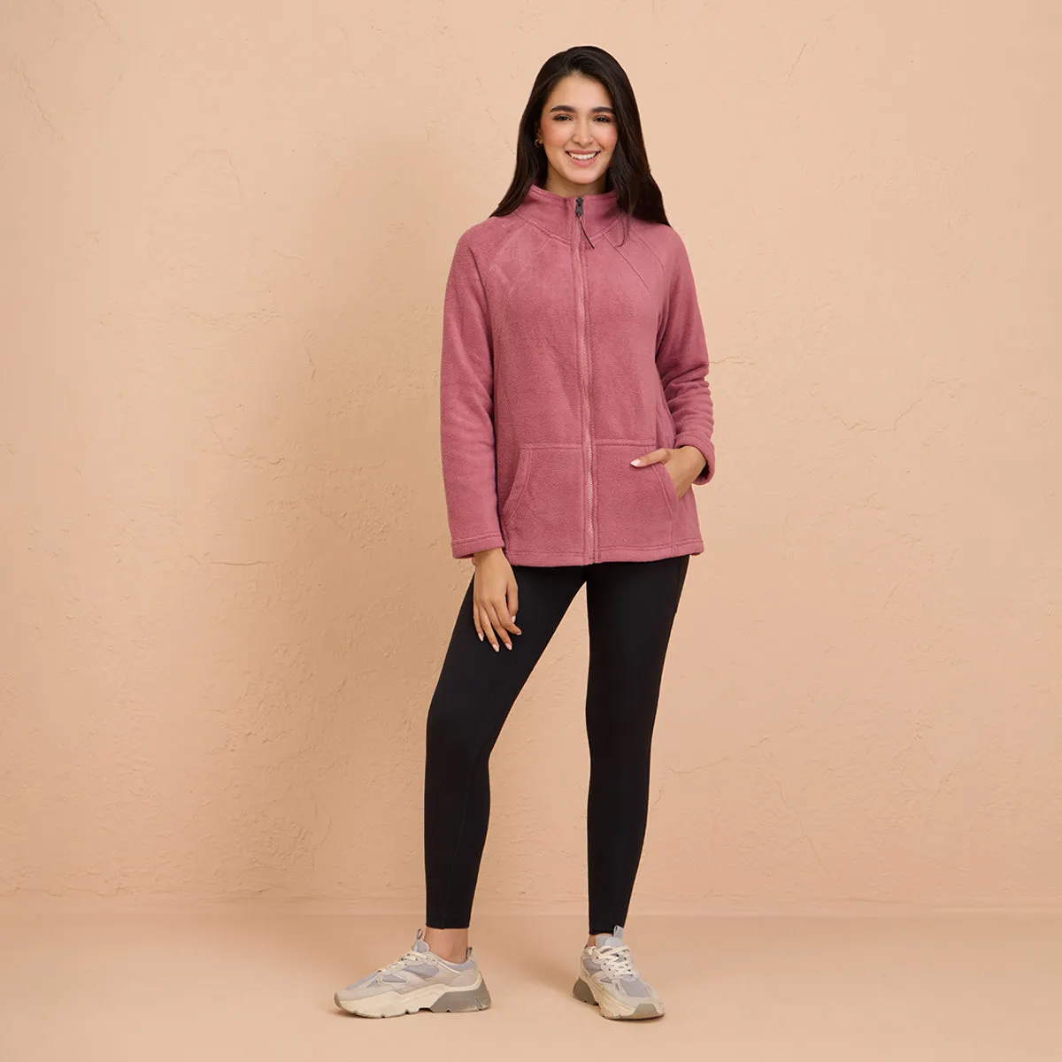 Cozy Sherpa Jacket with Zippered Front-NYLE701-Pink