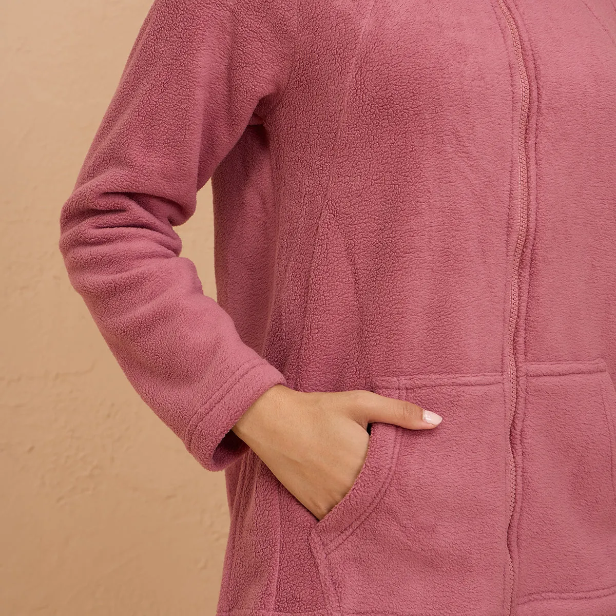 Cozy Sherpa Jacket with Zippered Front-NYLE701-Pink