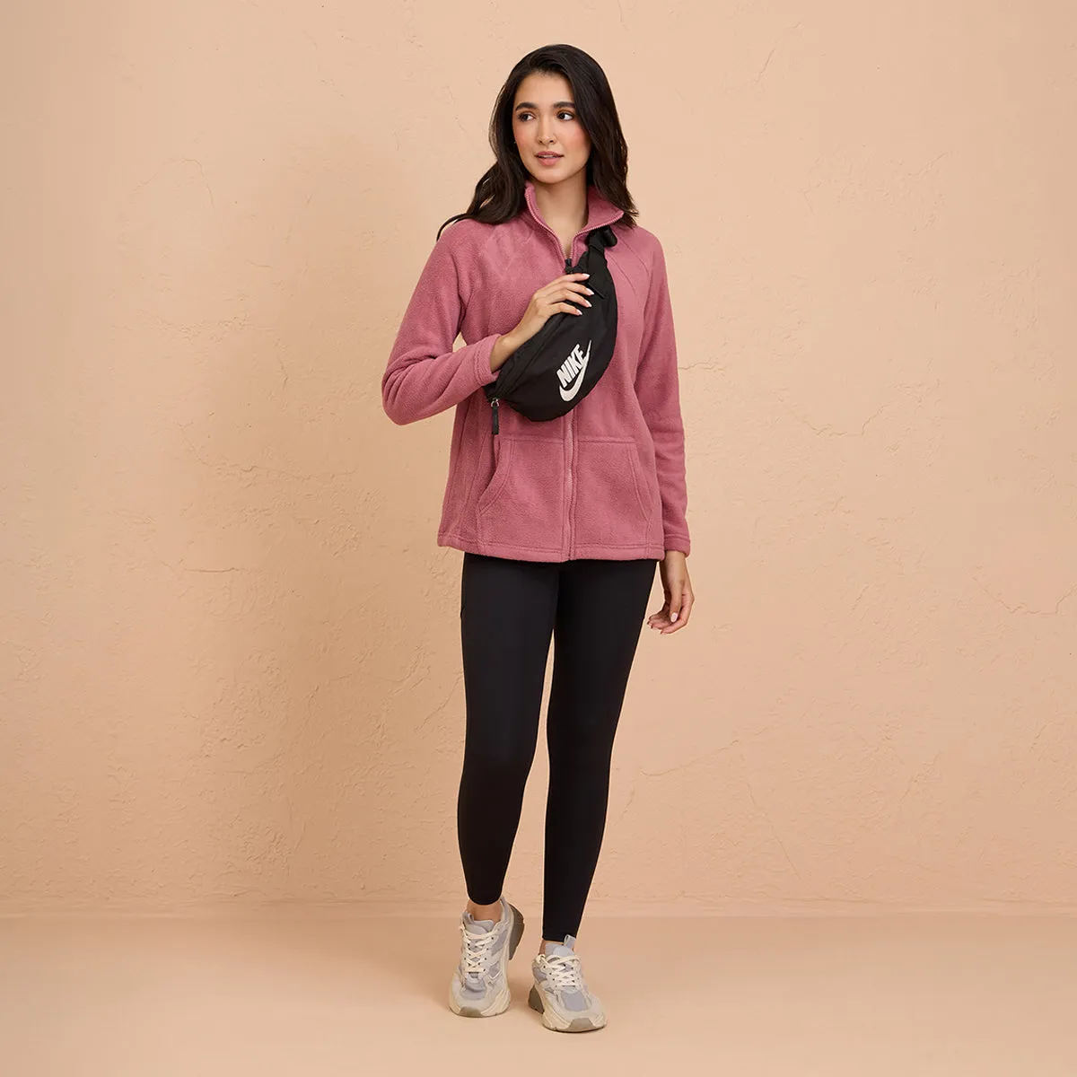 Cozy Sherpa Jacket with Zippered Front-NYLE701-Pink