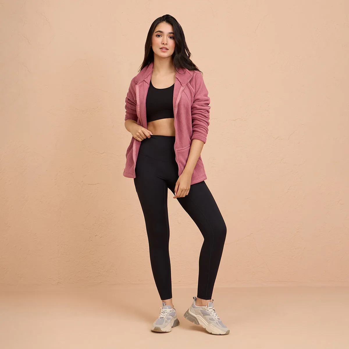 Cozy Sherpa Jacket with Zippered Front-NYLE701-Pink
