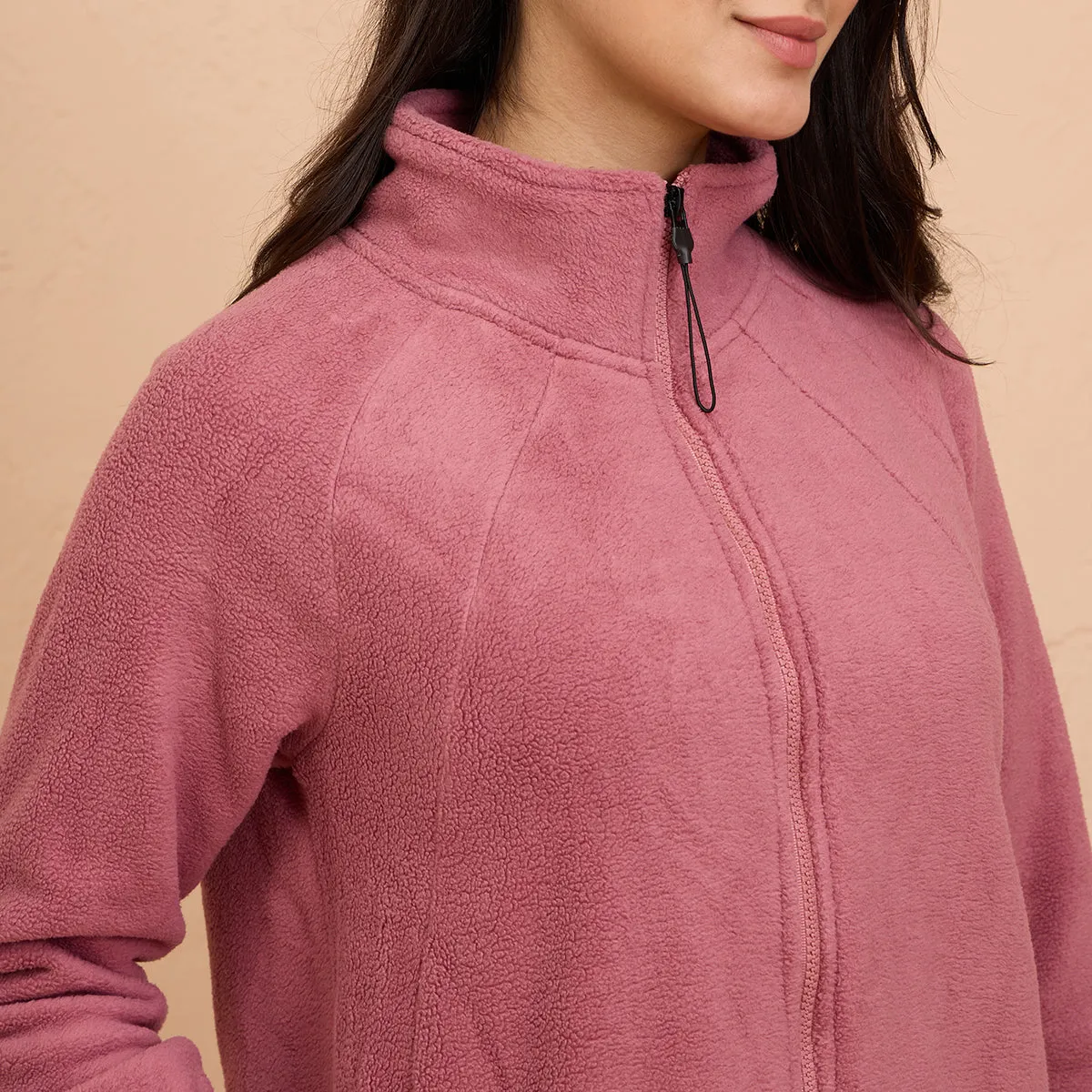 Cozy Sherpa Jacket with Zippered Front-NYLE701-Pink