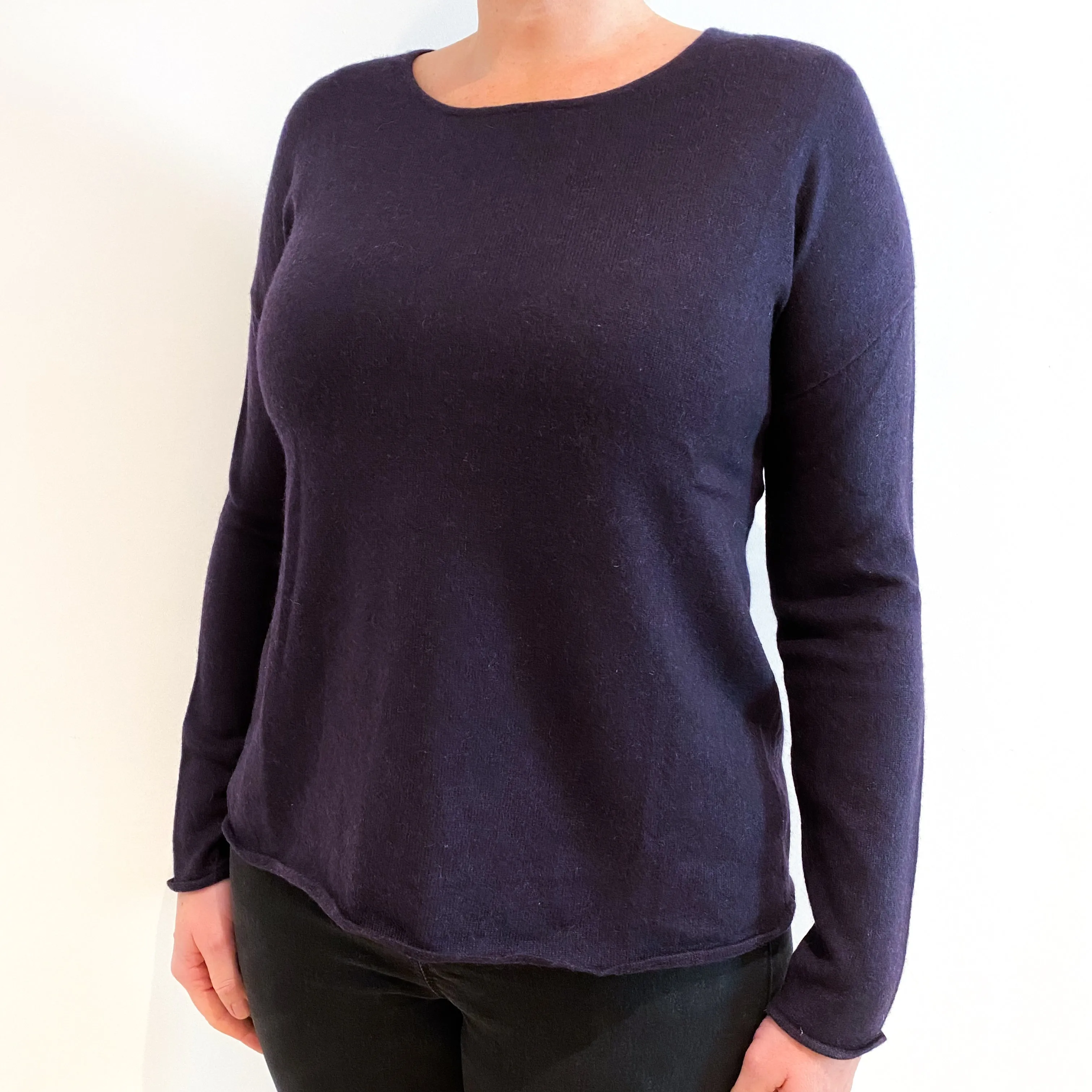 Deep Blueberry Purple Cashmere Crew Neck Jumper Large