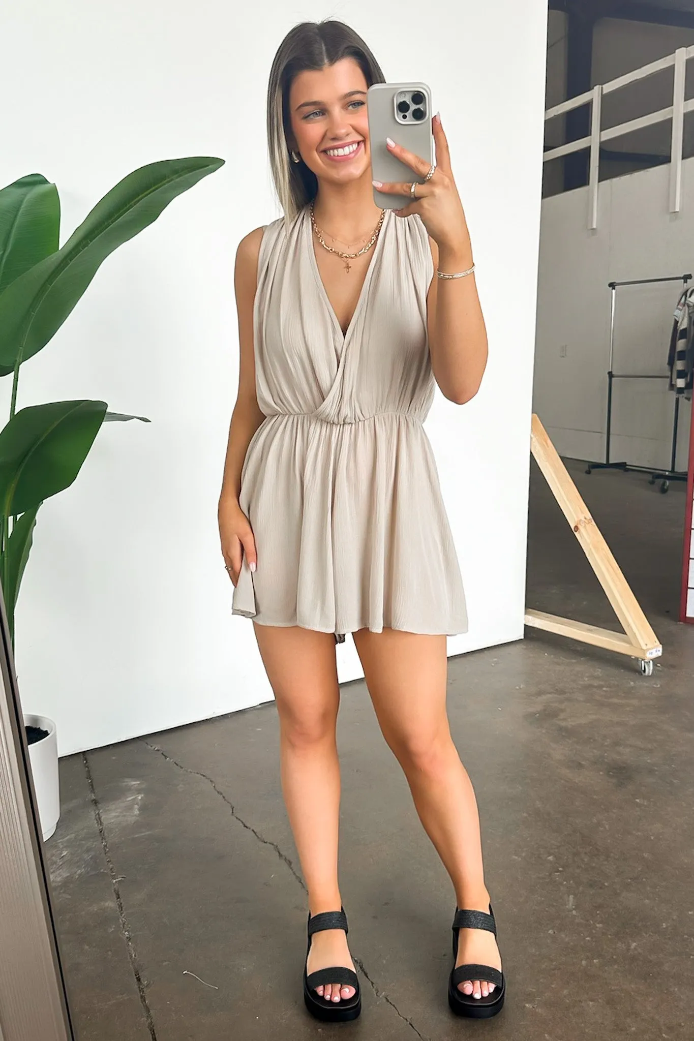 Dignified Beauty Draped Tie Back Romper - FINAL SALE
