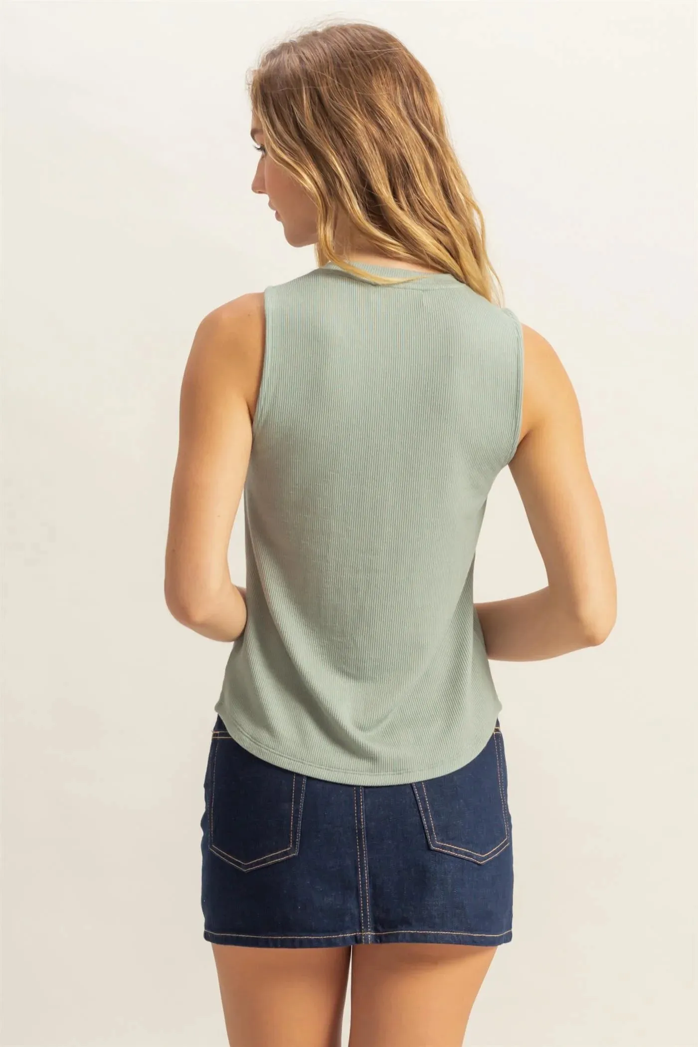 Everyday Essential Button Tank - Sage Green