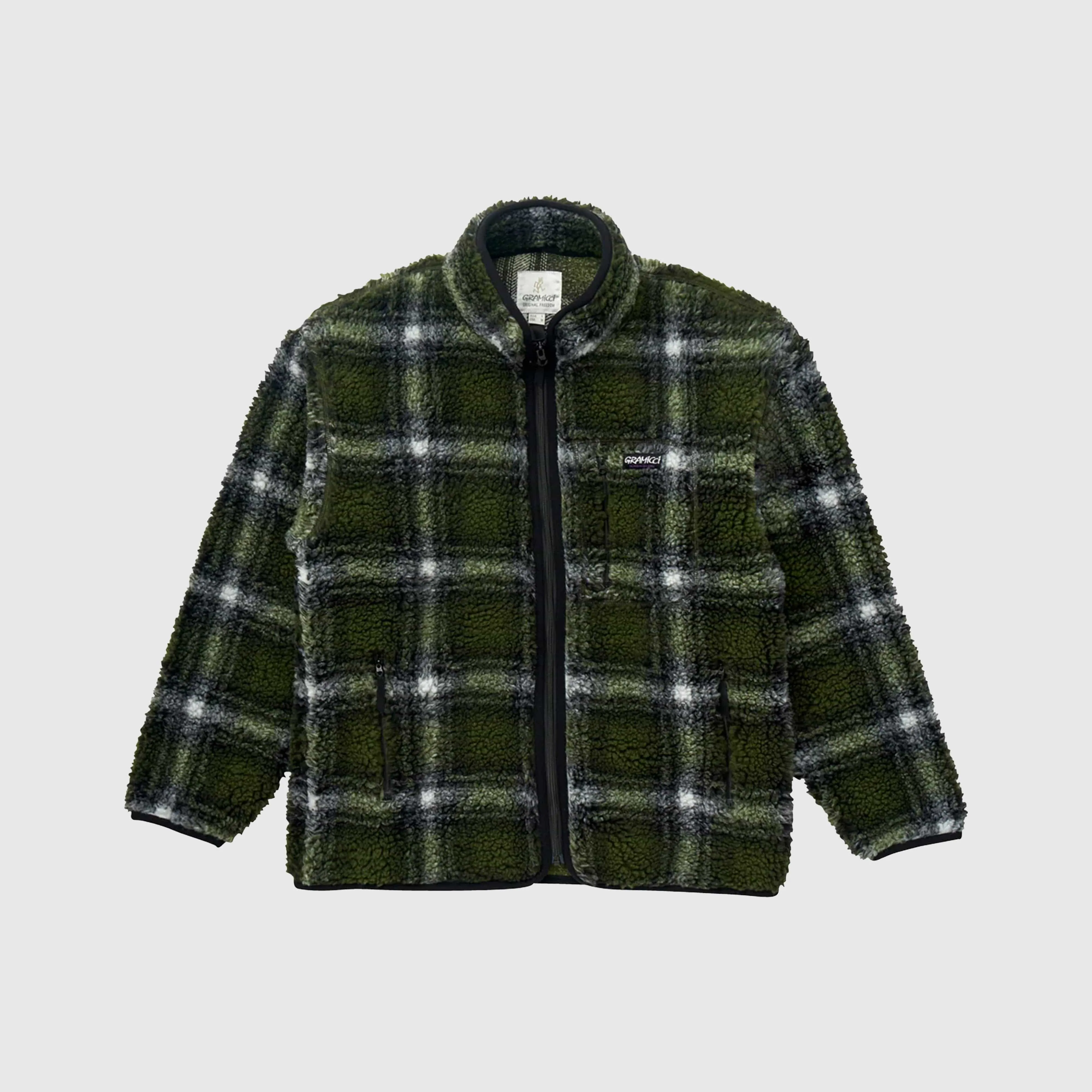 Gramicci Shadow Plaid Sherpa Jacket - Olive Shadow Plaid