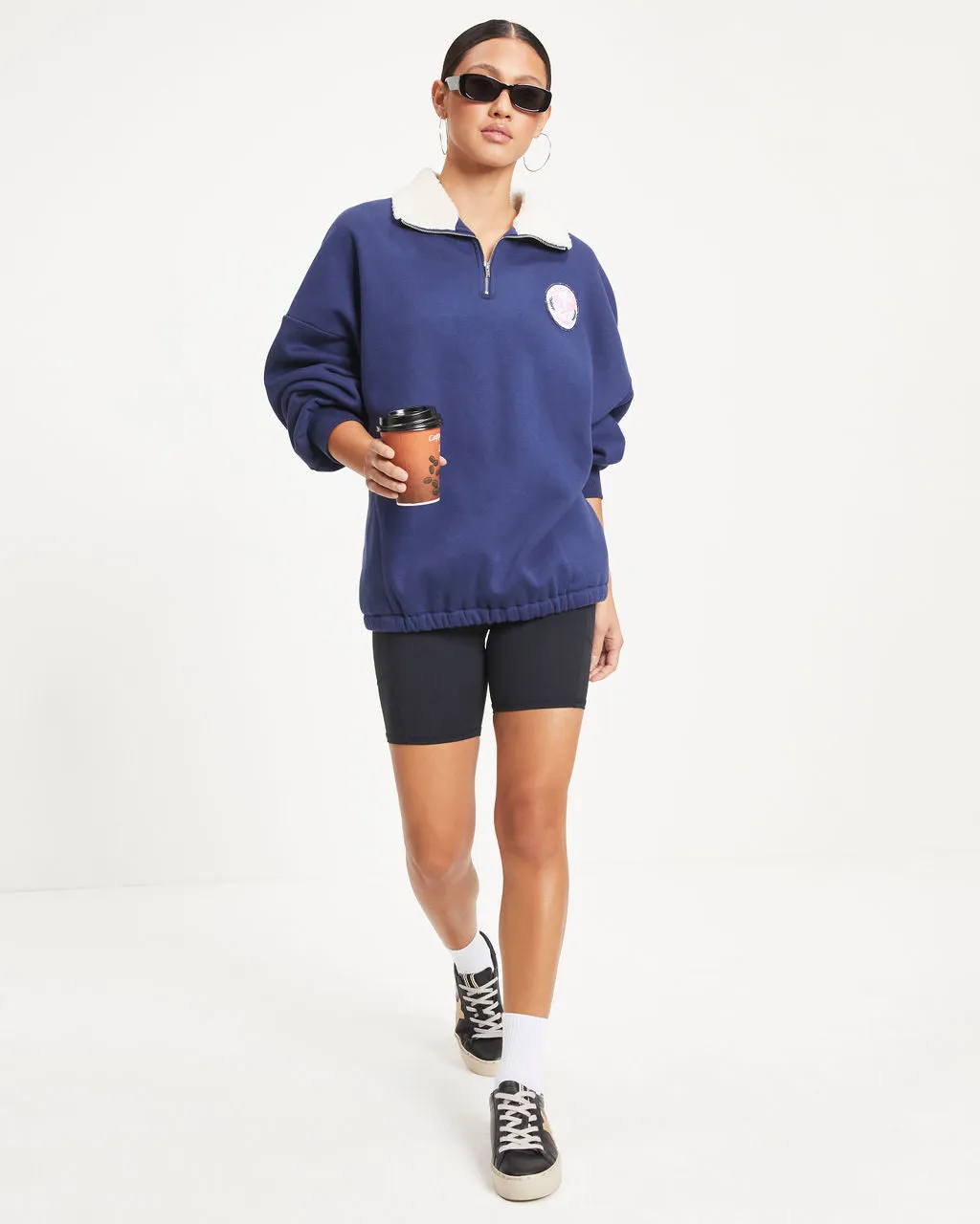 Hamptons Sports Half Zip Sherpa Trim Pocketed Pullover Sweater