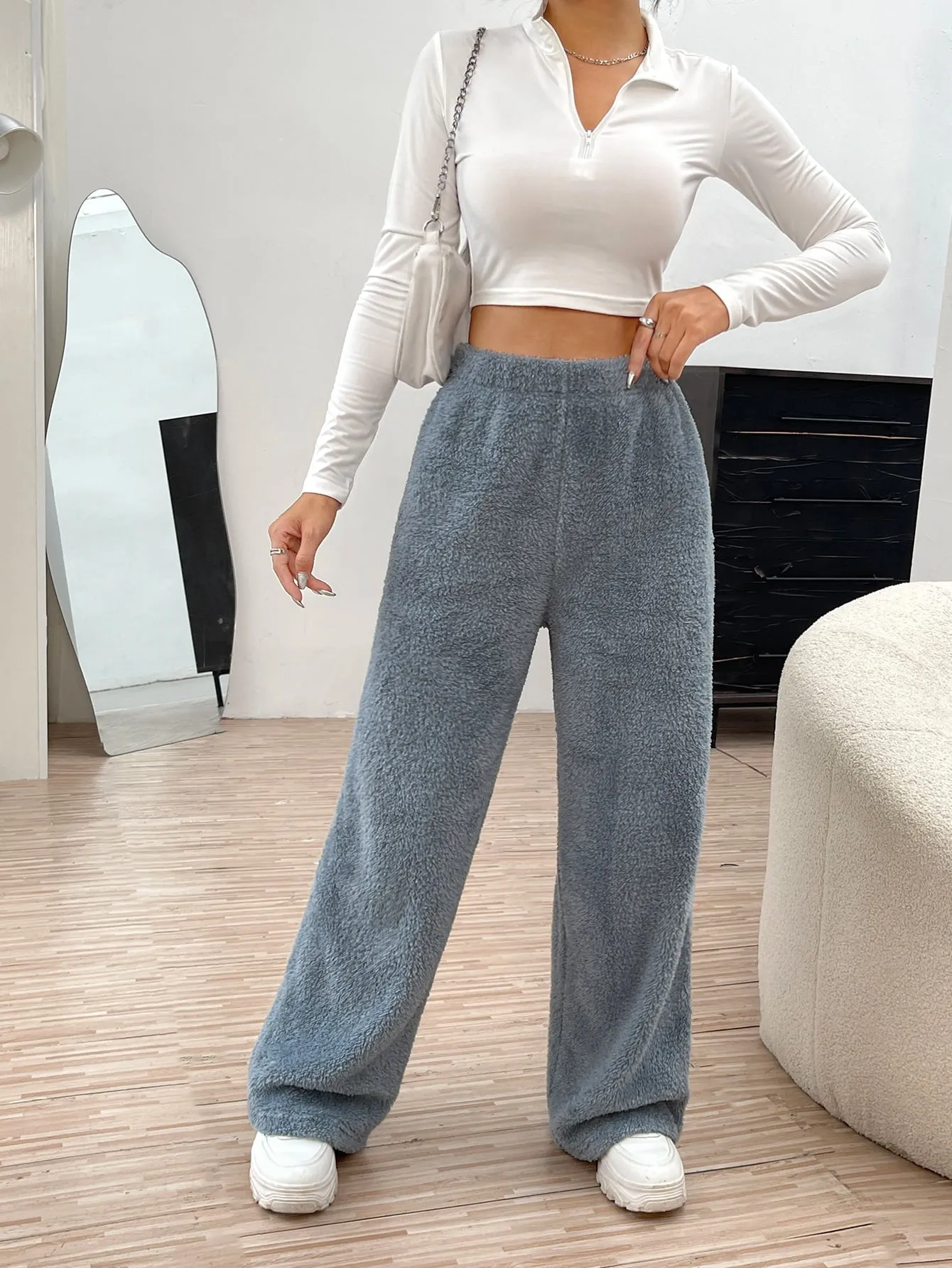 High Waist Flannel Straight Leg Pants FW22