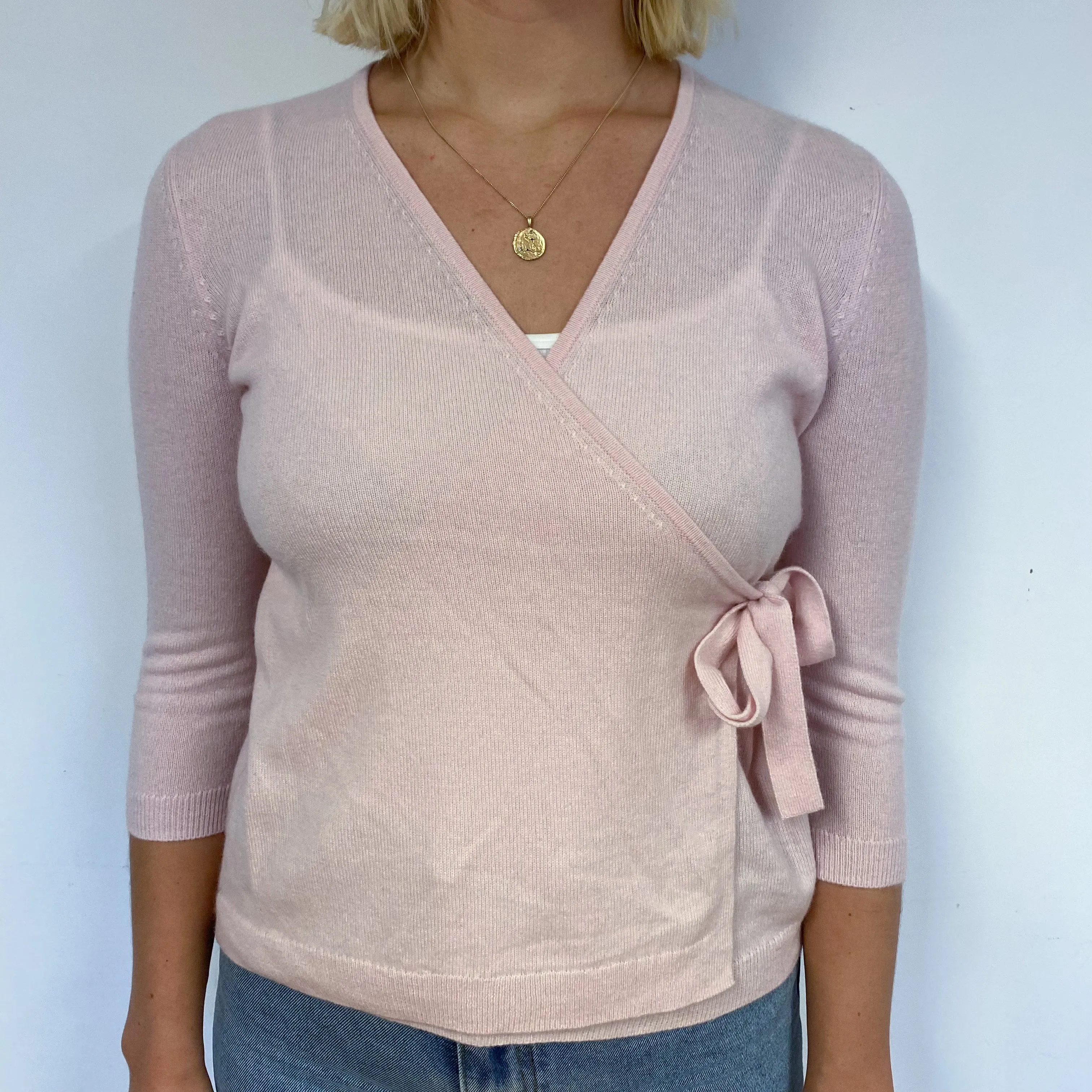 Ice Pink Cross-Over Cashmere V-Neck Jumper Small