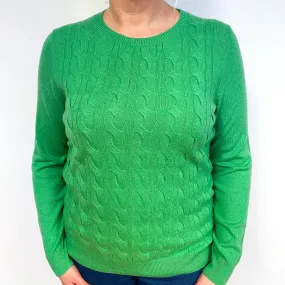 Jade Green Cable Cashmere Crew Neck Jumper Large