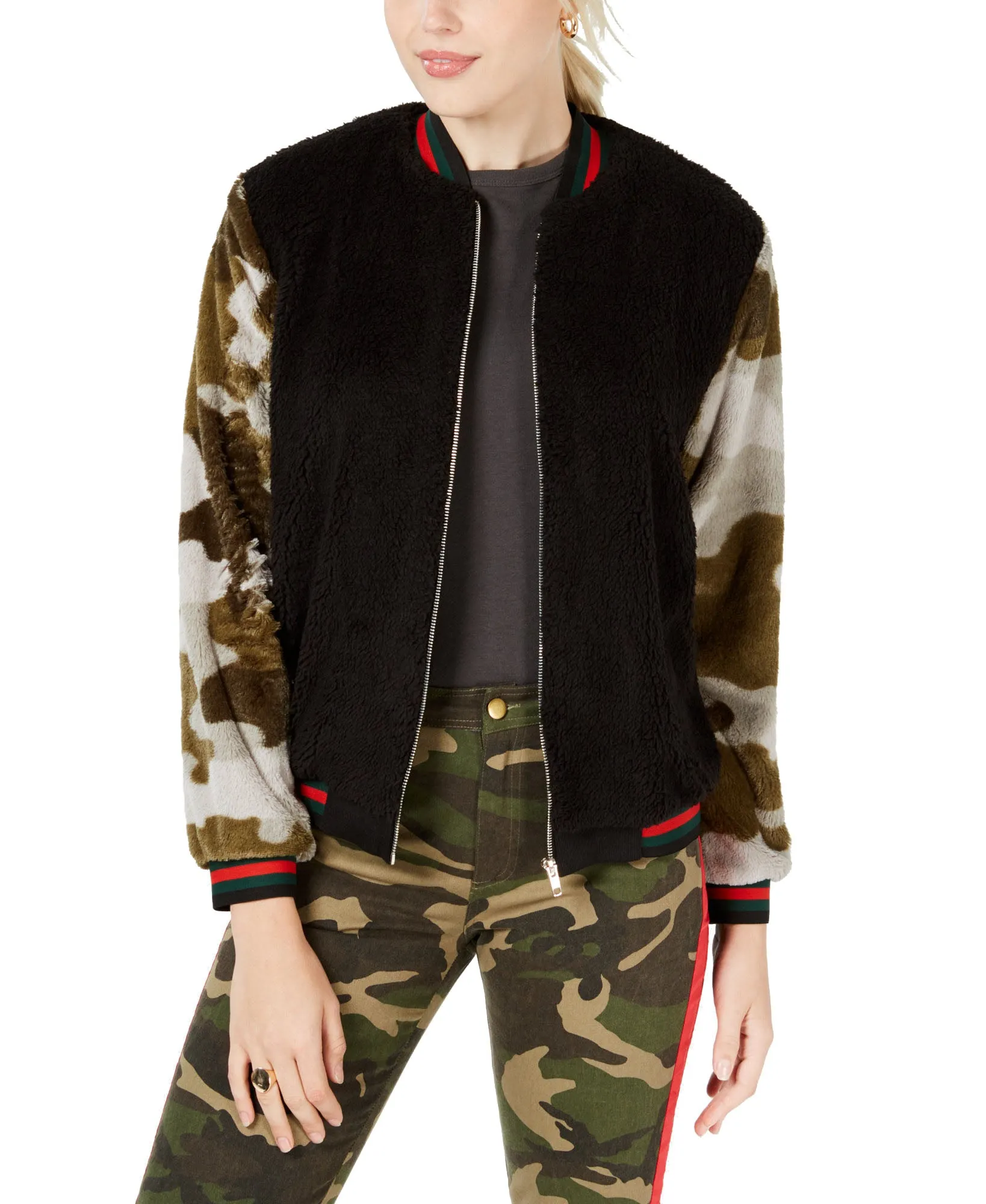 Juniors' Faux-Fur Bomber Jacket