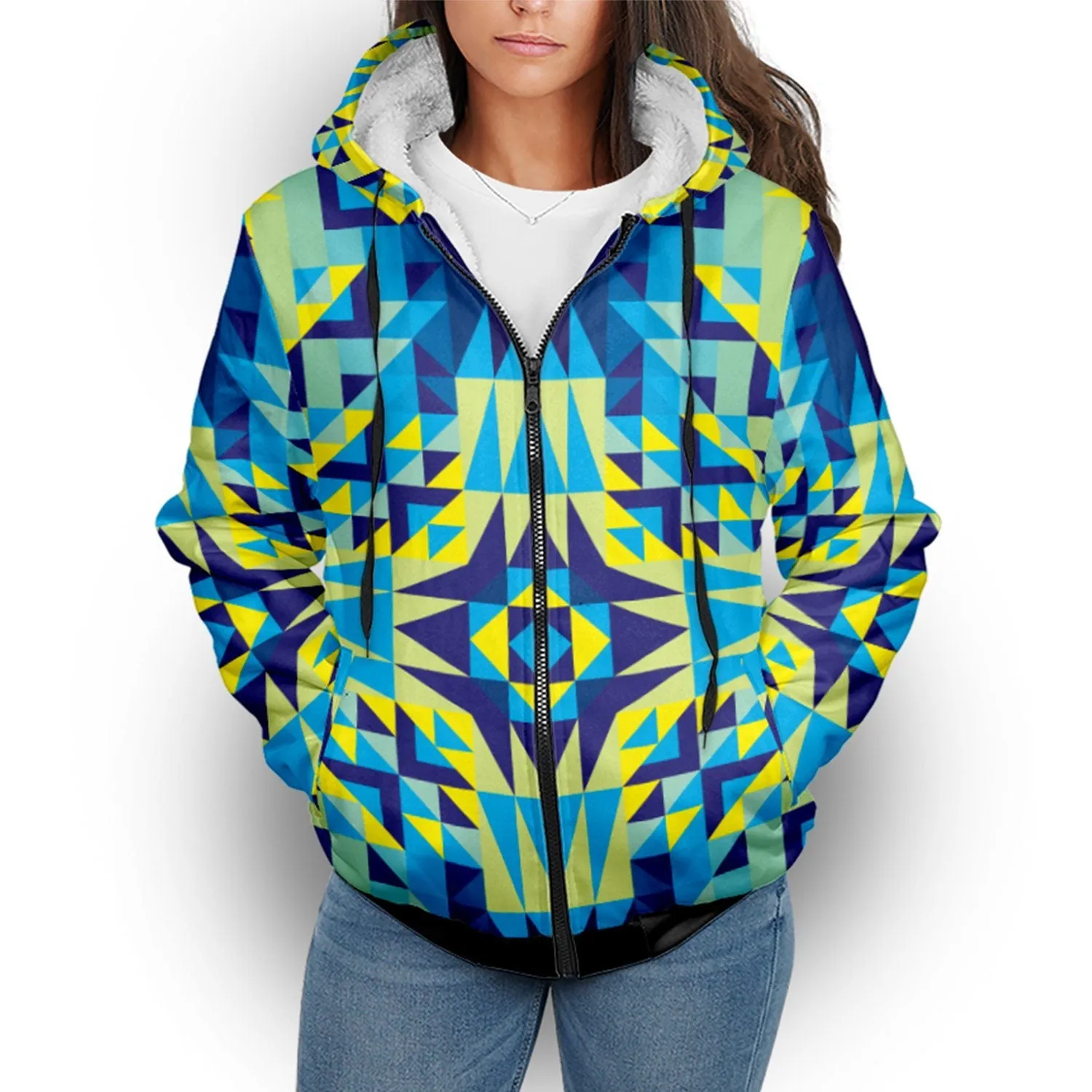Kaleidoscope Jaune Bleu Sherpa Hoodie