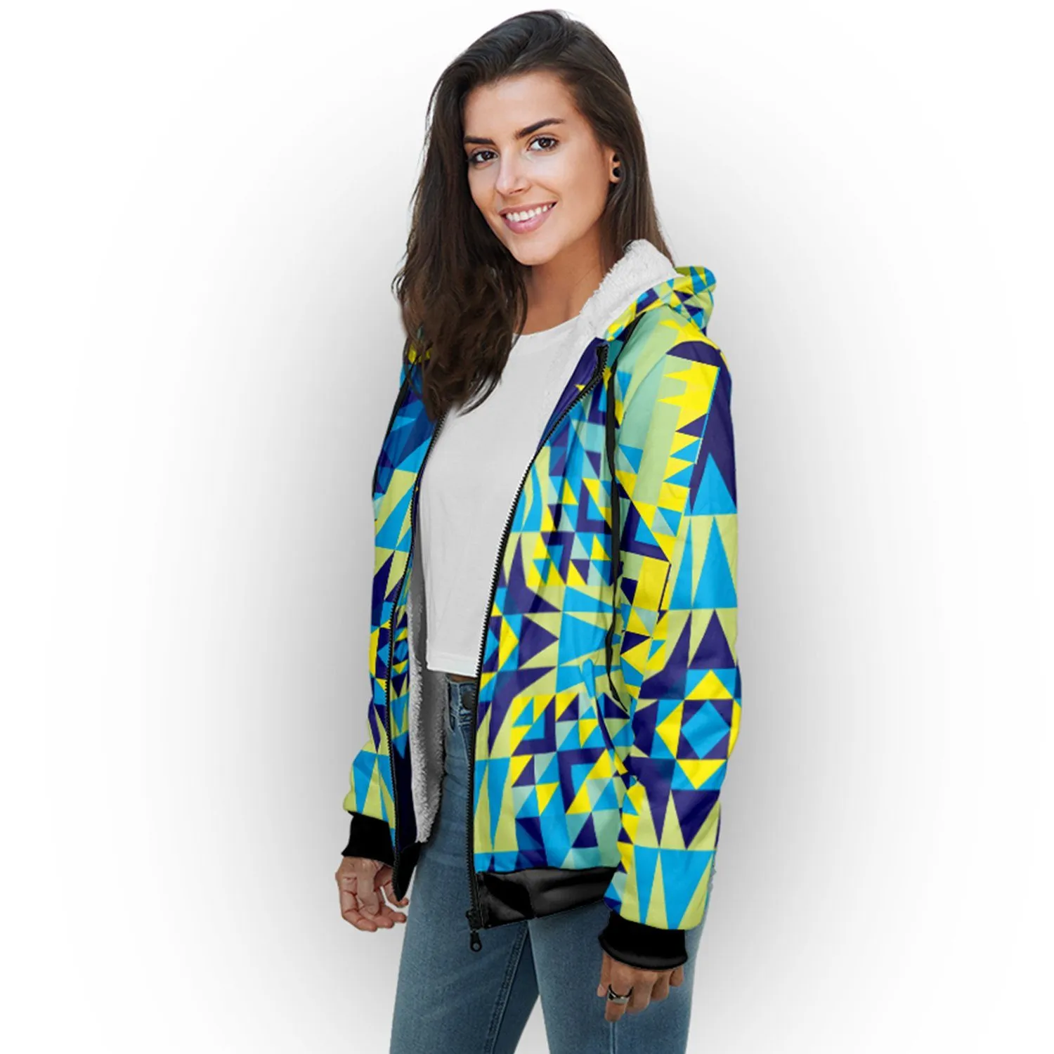 Kaleidoscope Jaune Bleu Sherpa Hoodie