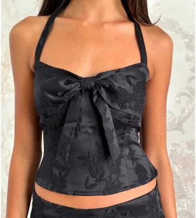Kampi Halter Top-Satin Jacquard Black