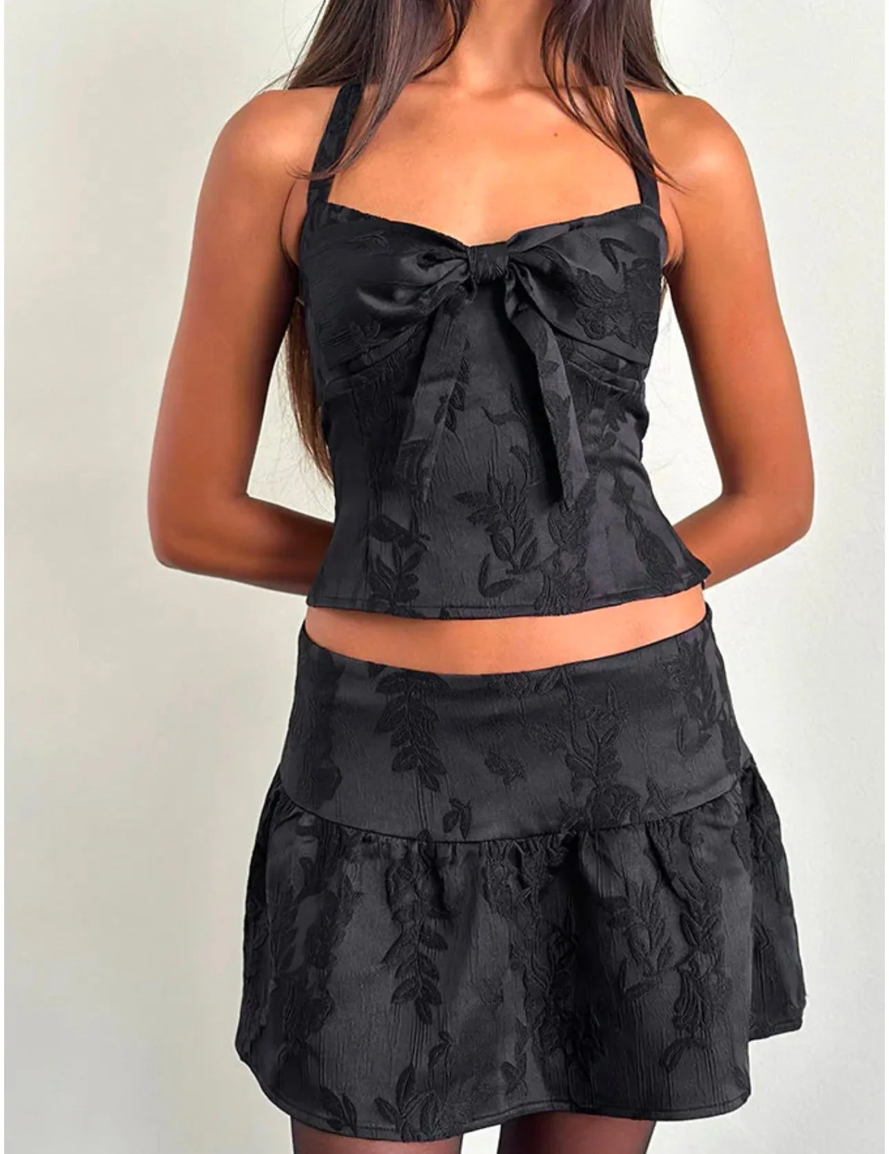 Kampi Halter Top-Satin Jacquard Black