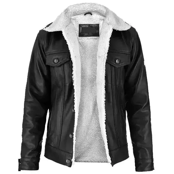 Leather Sherpa Jacket - Fur Leather Jacket