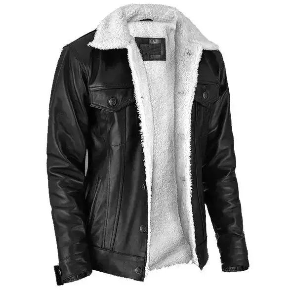 Leather Sherpa Jacket - Fur Leather Jacket