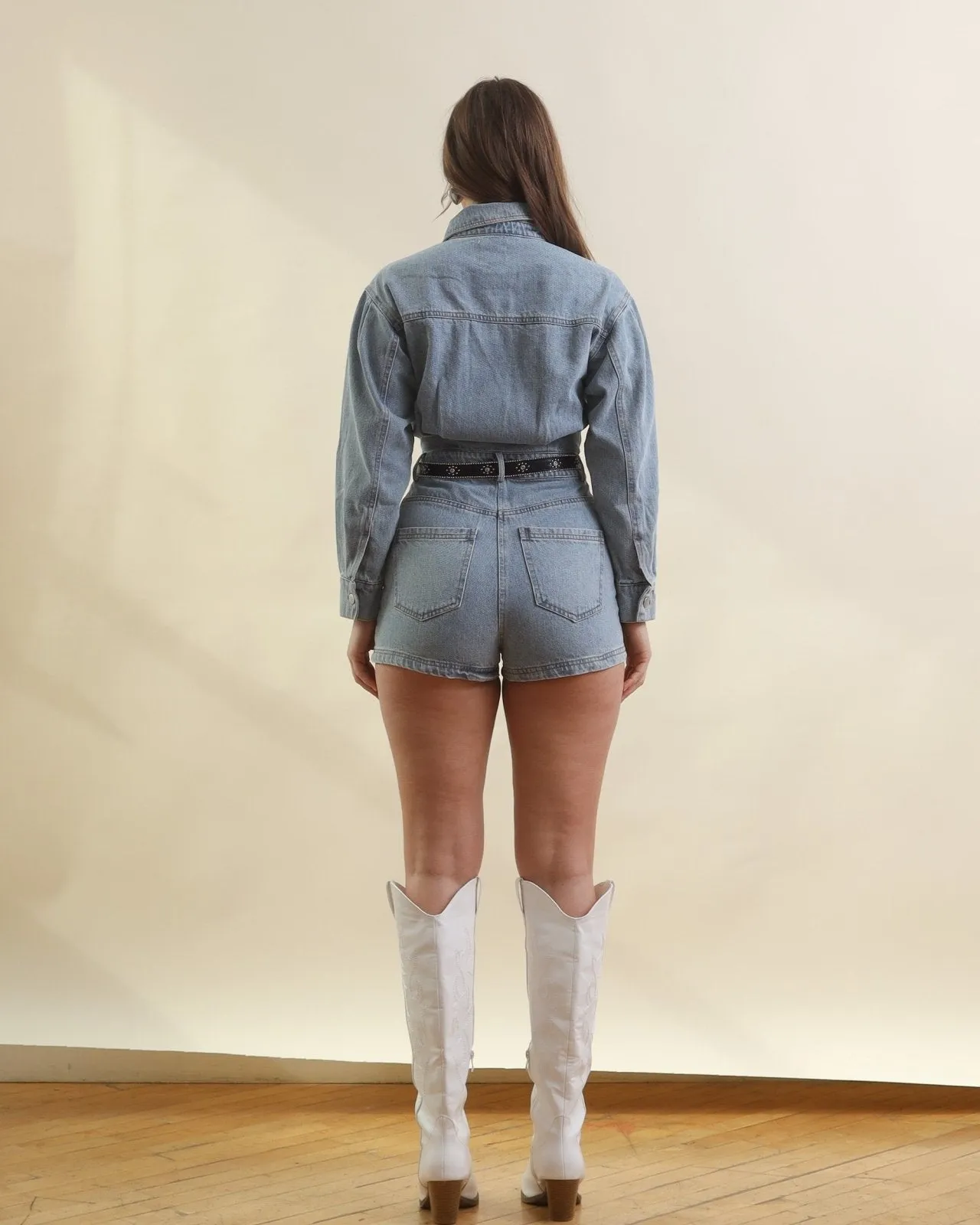Light Wash Long Sleeve Denim Romper