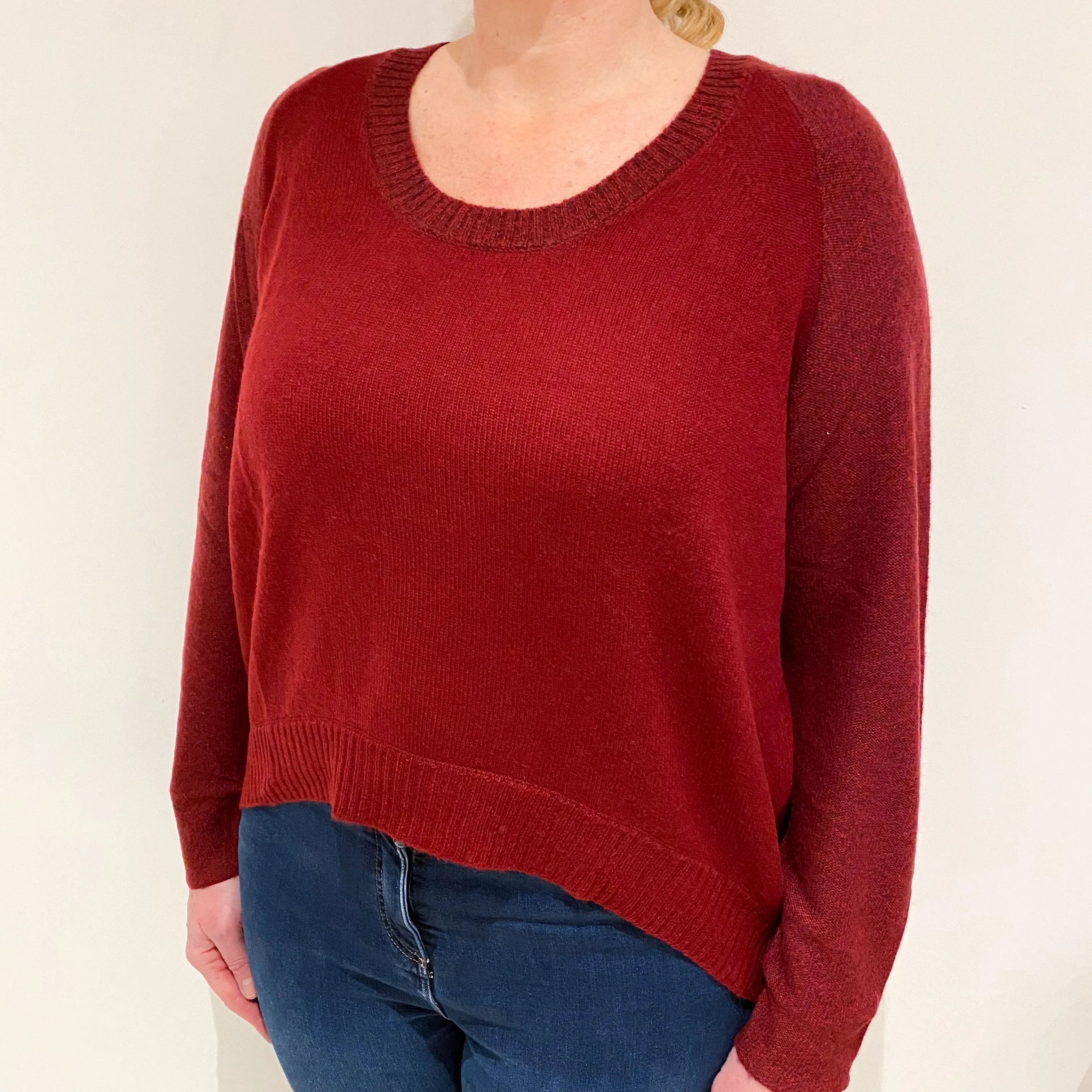 Light Wine Red Cashmere Scoop Neck Jumper Large