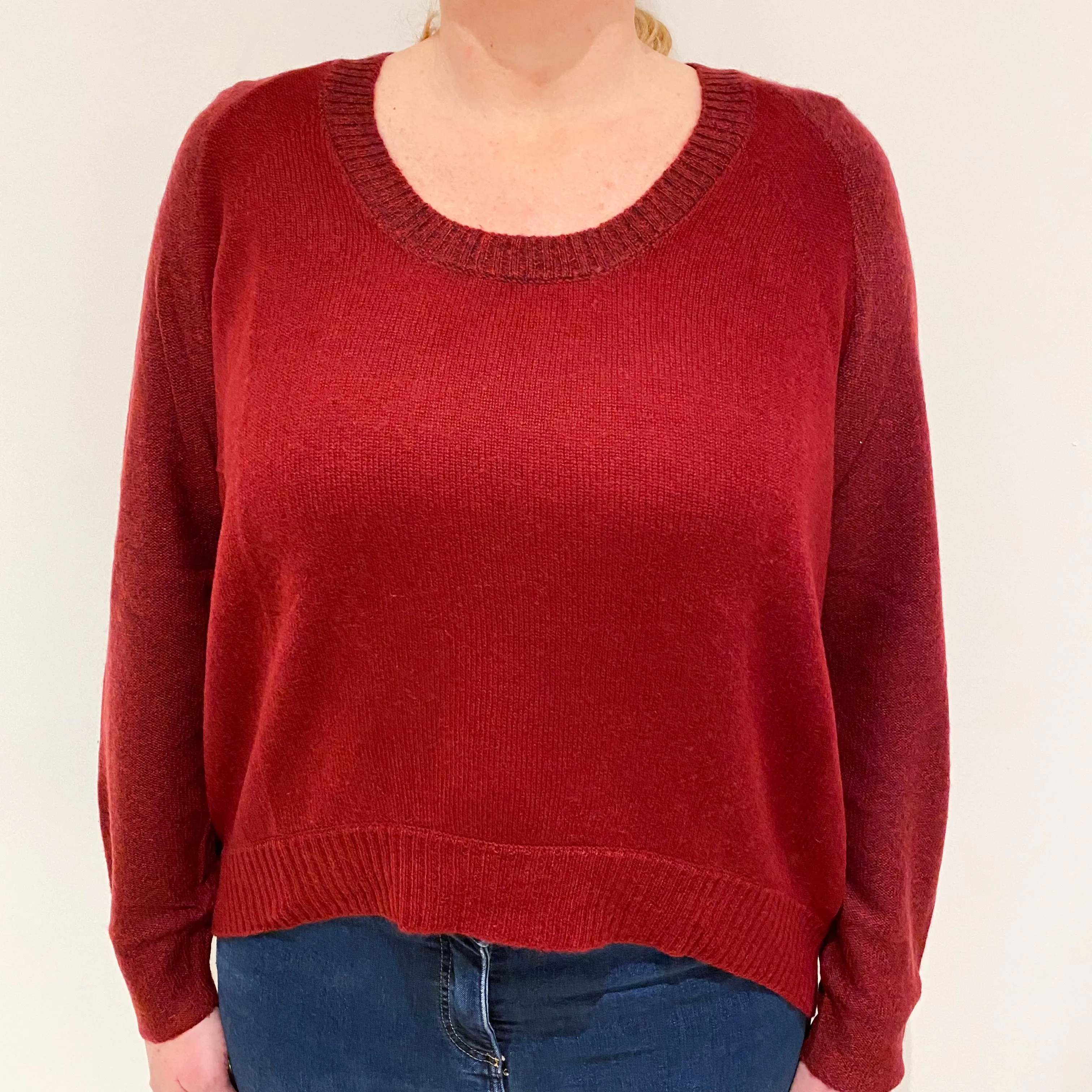 Light Wine Red Cashmere Scoop Neck Jumper Large