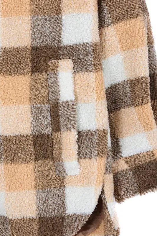 Lilou Plaid Sherpa Shirt Collar Jacket With Pockets