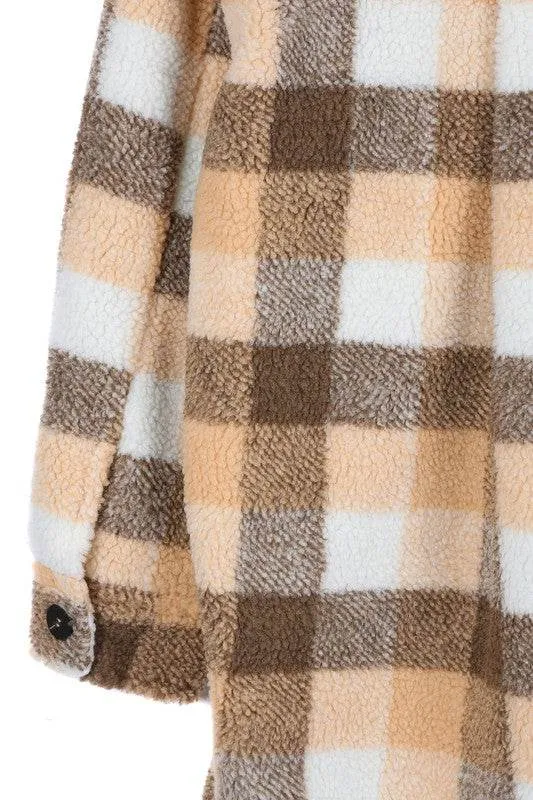 Lilou Plaid Sherpa Shirt Collar Jacket With Pockets
