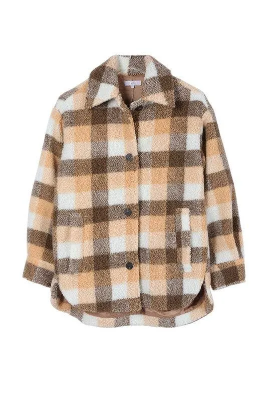 Lilou Plaid Sherpa Shirt Collar Jacket With Pockets